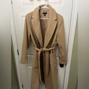 Camel coat with tie belt